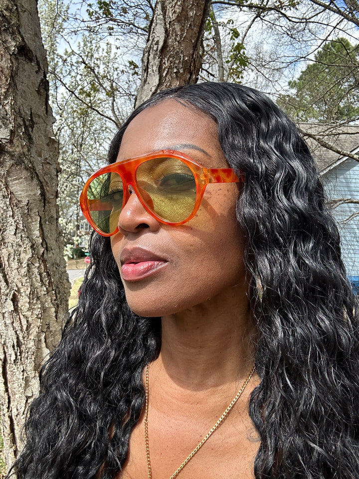 Fashion Orange print Oversize Sunglasses - Orange print blend