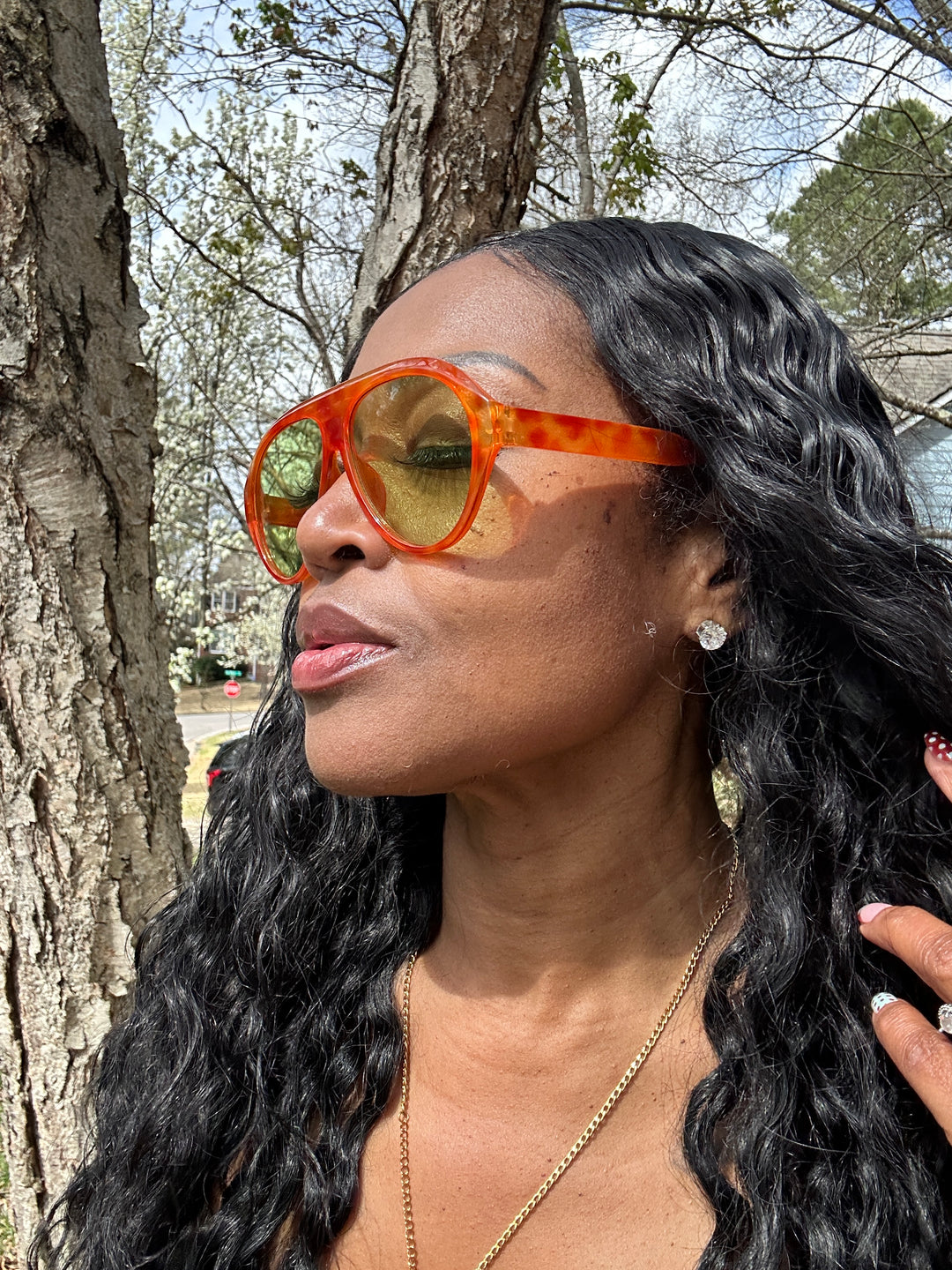 Fashion Orange print Oversize Sunglasses - Orange print blend