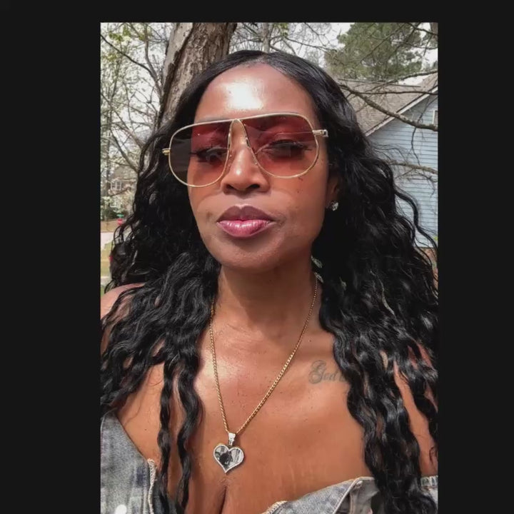 Fashion Gold Aviator Oversize Sunglasses - Gold Metal Brown lens