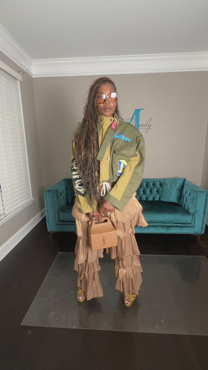 Denim x Cargo Patch Front Jacket -Khaki