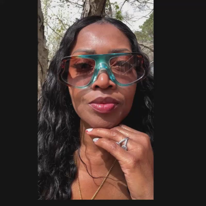 Fashion Turquoise Leopard Oversize Sunglasses - Turquoise Leopard Blend