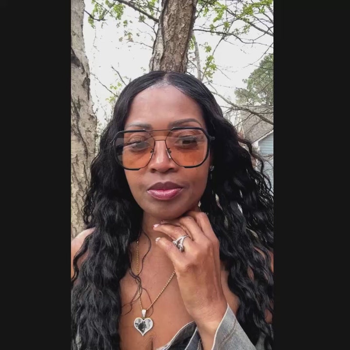 Fashion Brown Aviator Oversize Sunglasses - Black Metal Brown lens