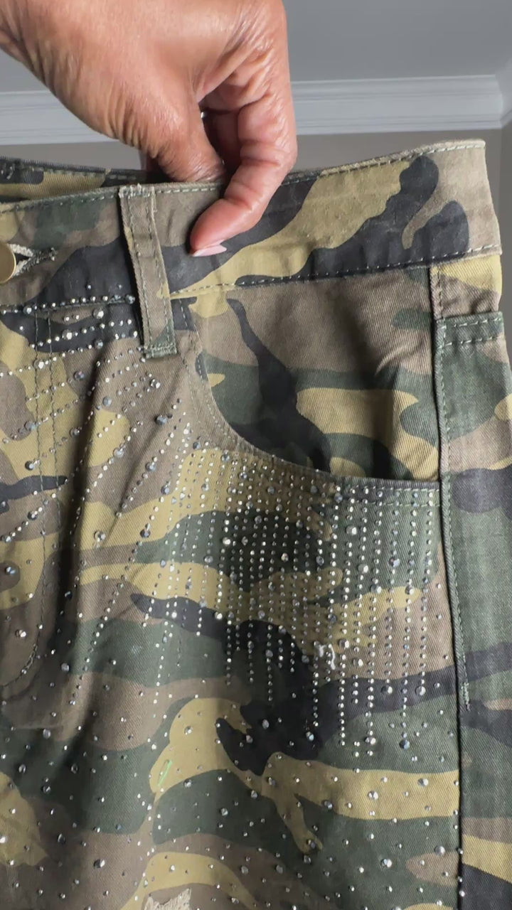 Sparkle Distressed Camo Jorts