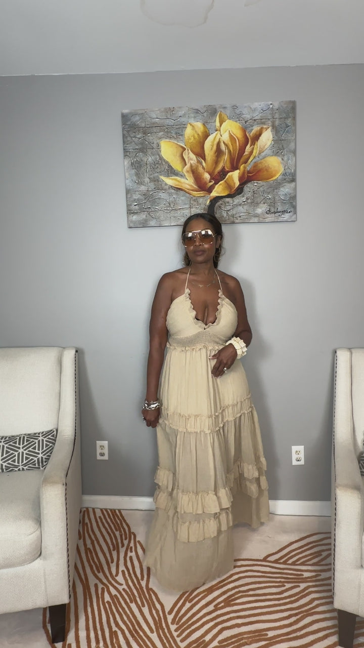Grown Woman Summer Tiered Maxi Dress - Sand