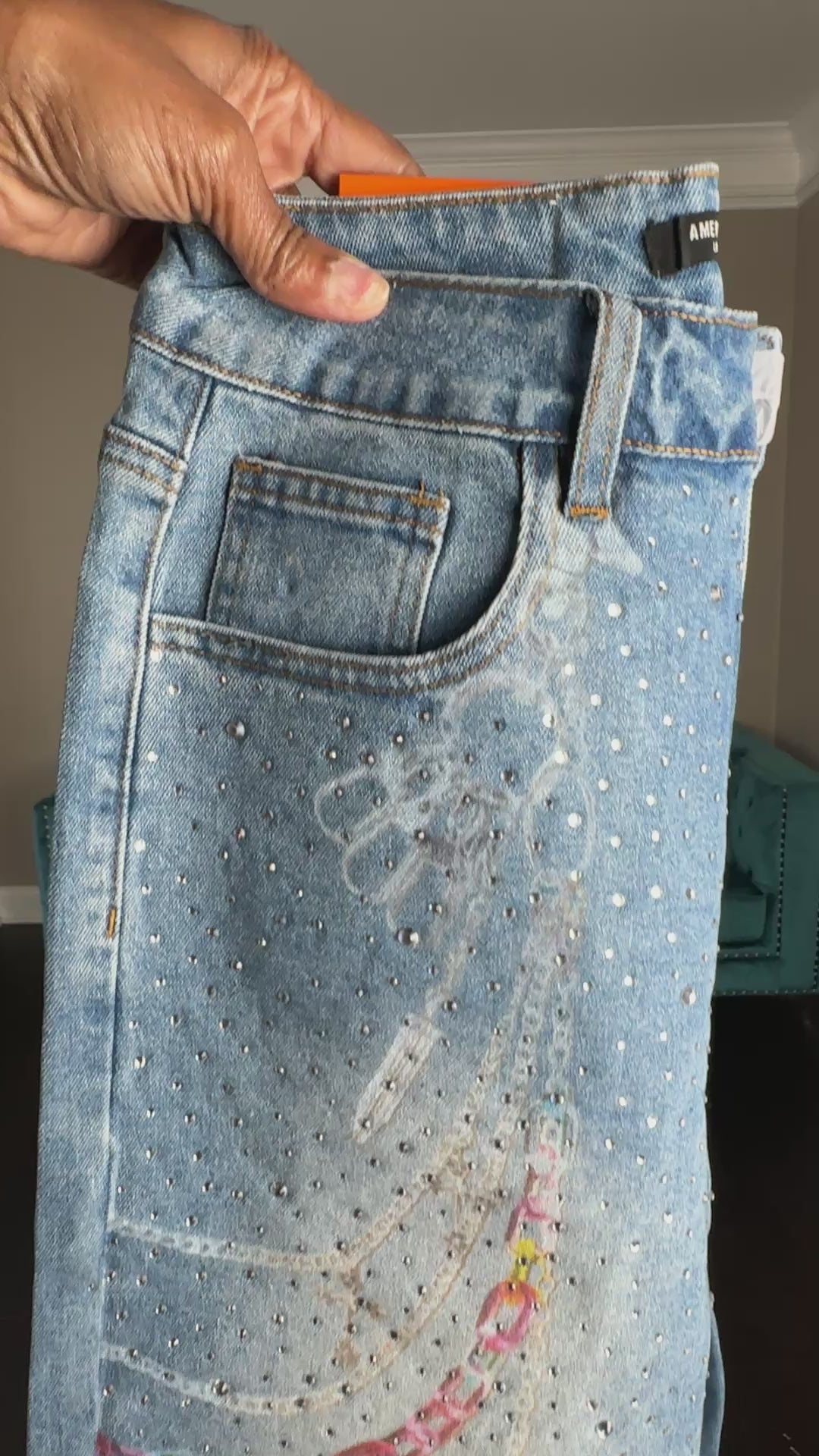 Chain print denim Jorts
