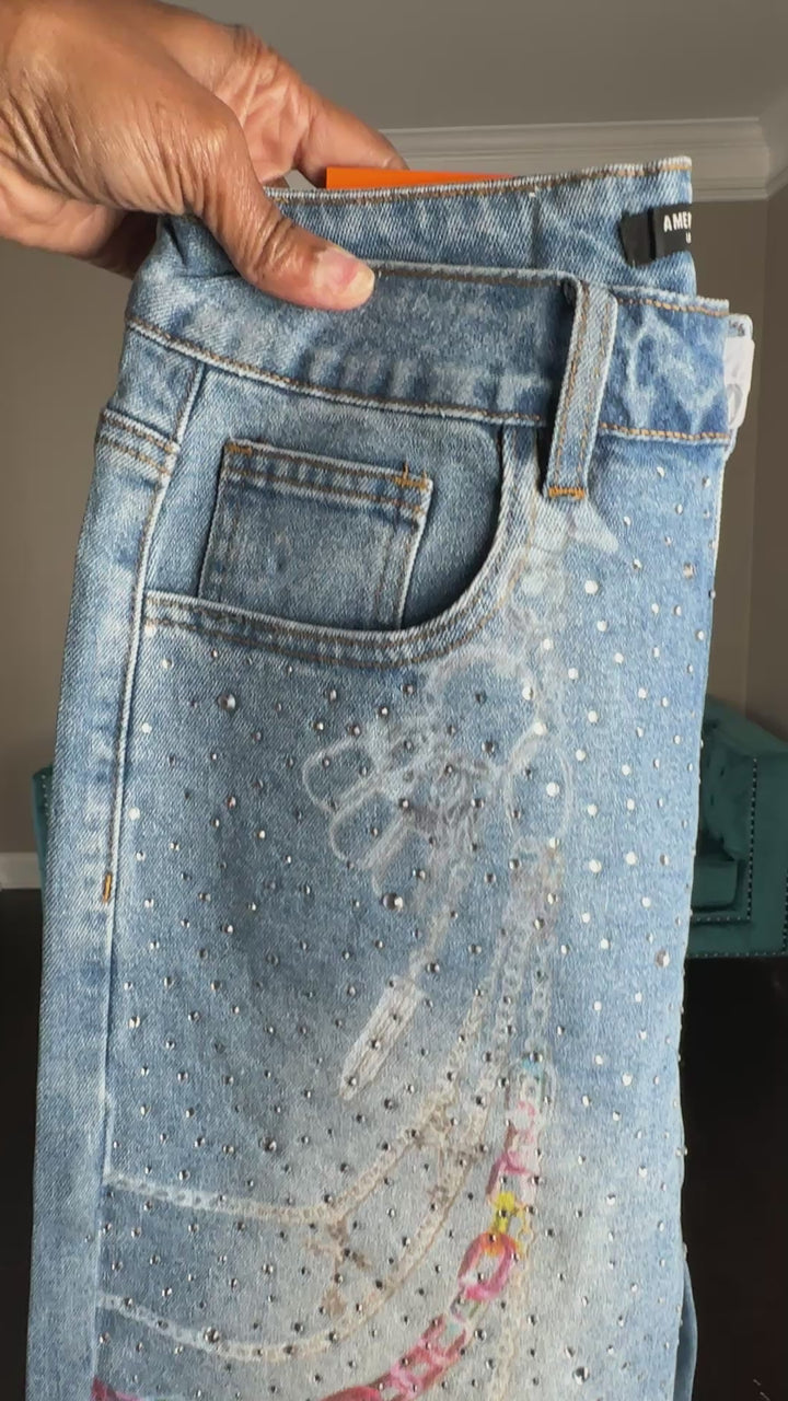 Chain print denim Jorts