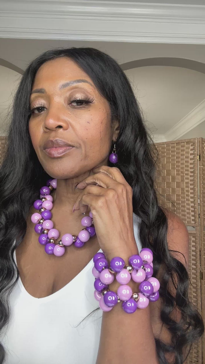 Like Candy Chunky Stretch Fashion Cluster Bracelet - Purple Lavender Blend