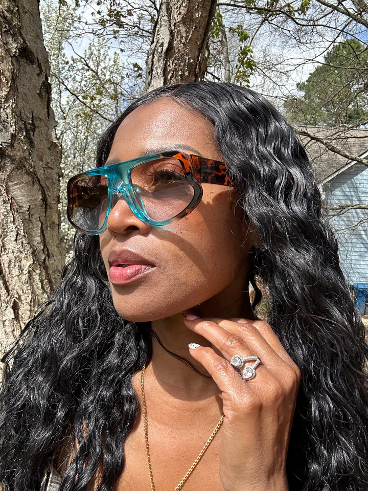 Fashion Turquoise Leopard Oversize Sunglasses - Turquoise Leopard Blend