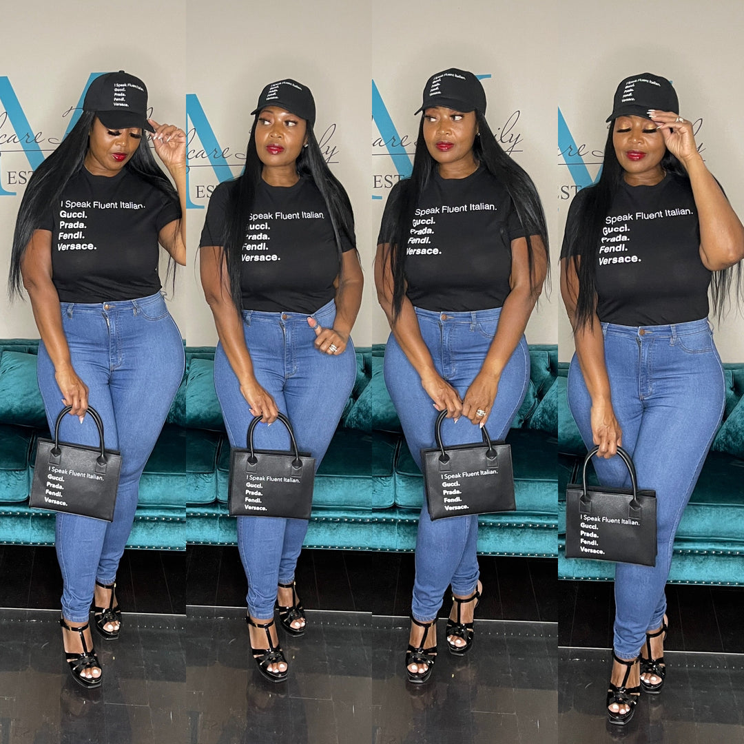 I Speak Fluent Italian Vegan Leather Mini Tote -Black