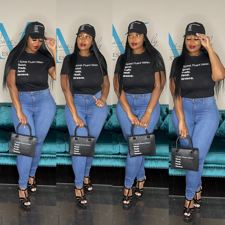 I Speak Fluent Italian Vegan Leather Mini Tote -Black