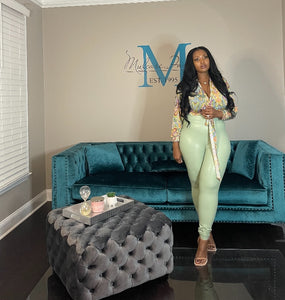 Pistachio Mint Faux Leather Ruched Bottom Pants