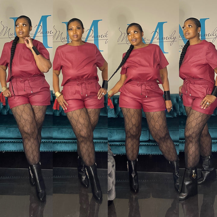 Faux Leather Vegan Shorts Only -Dark Red