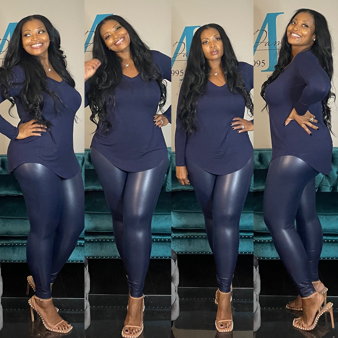 RESTOCKED! Fall Faux Leather 2 pc Luxe Set - Navy S-XL
