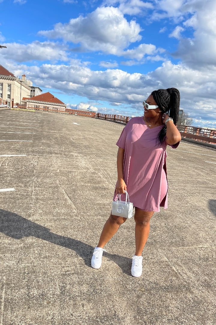Spring Split Tunic and Shorts Set - Mauve