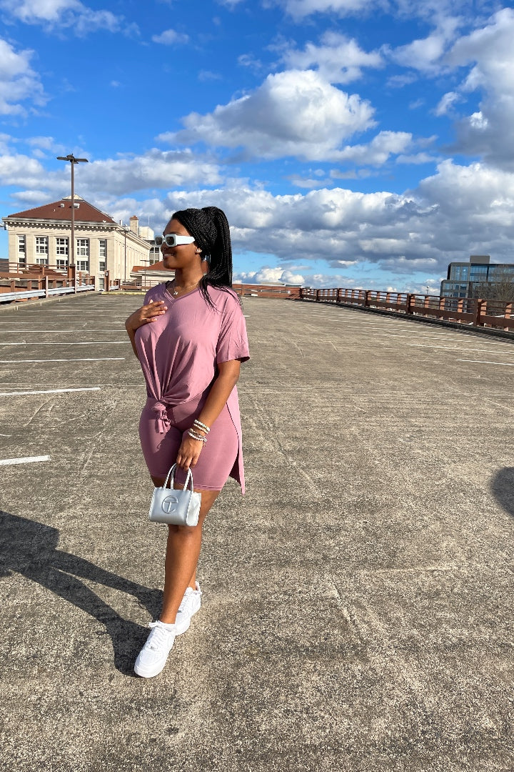 Spring Split Tunic and Shorts Set - Mauve
