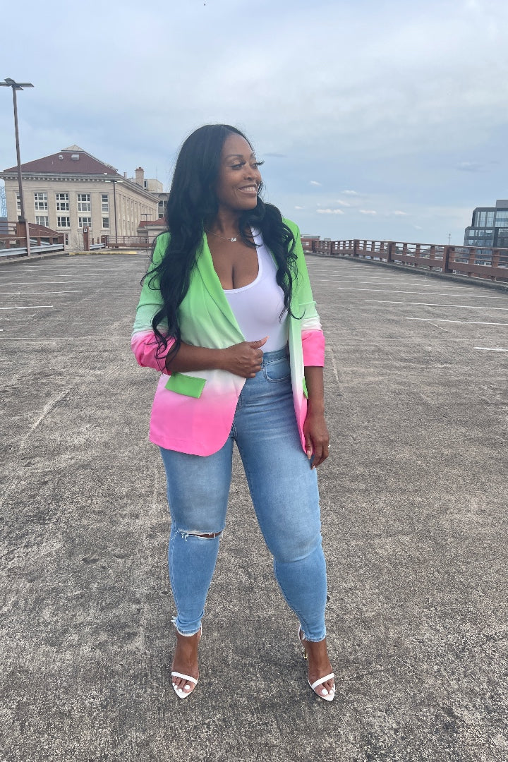 RESTOCKED Rich Auntie Pink and Green Ombre Blazer