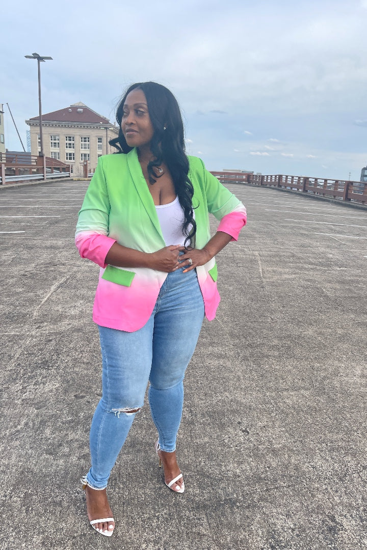 RESTOCKED Rich Auntie Pink and Green Ombre Blazer