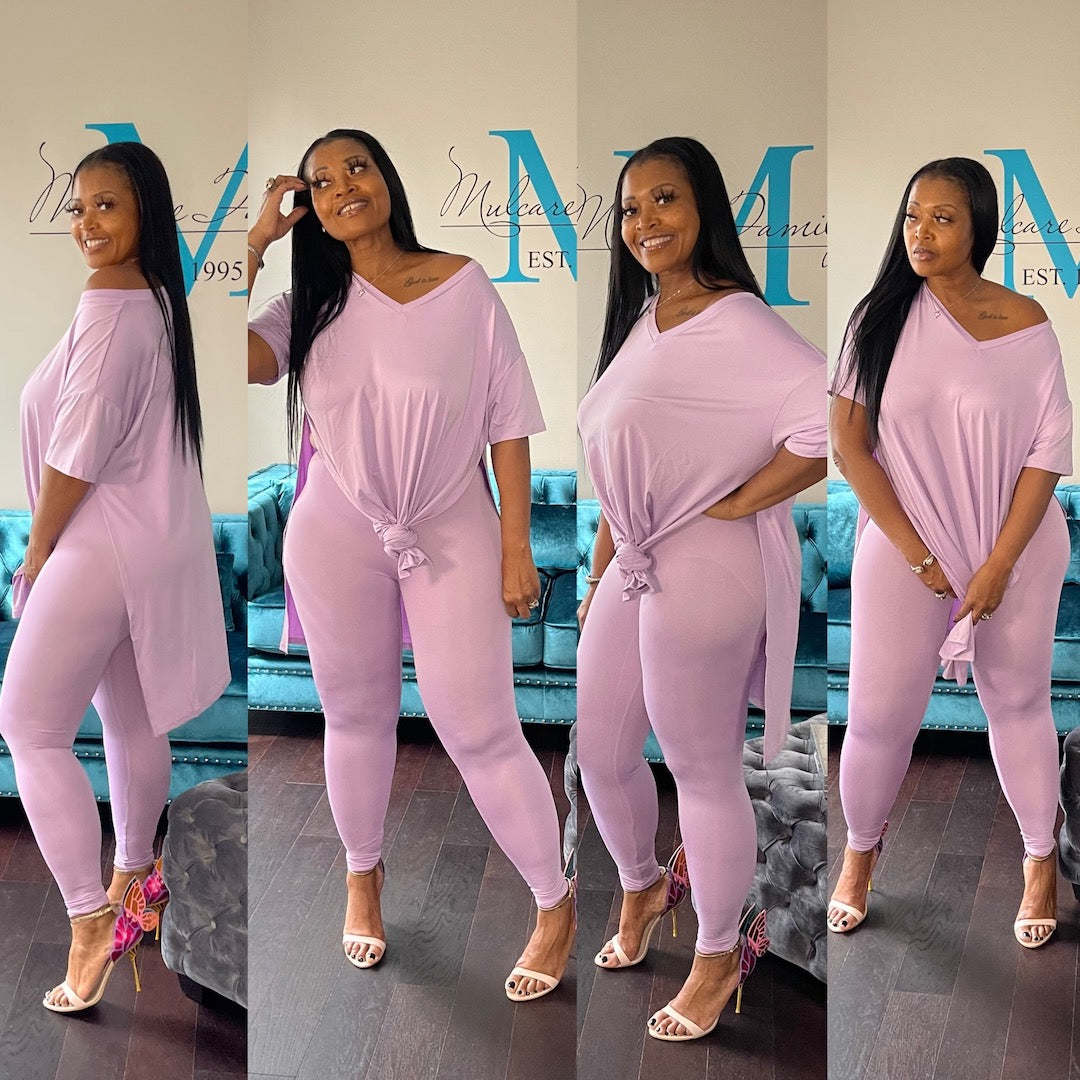 Spring Split Tunic and Legging Set in S-3X - Lavender