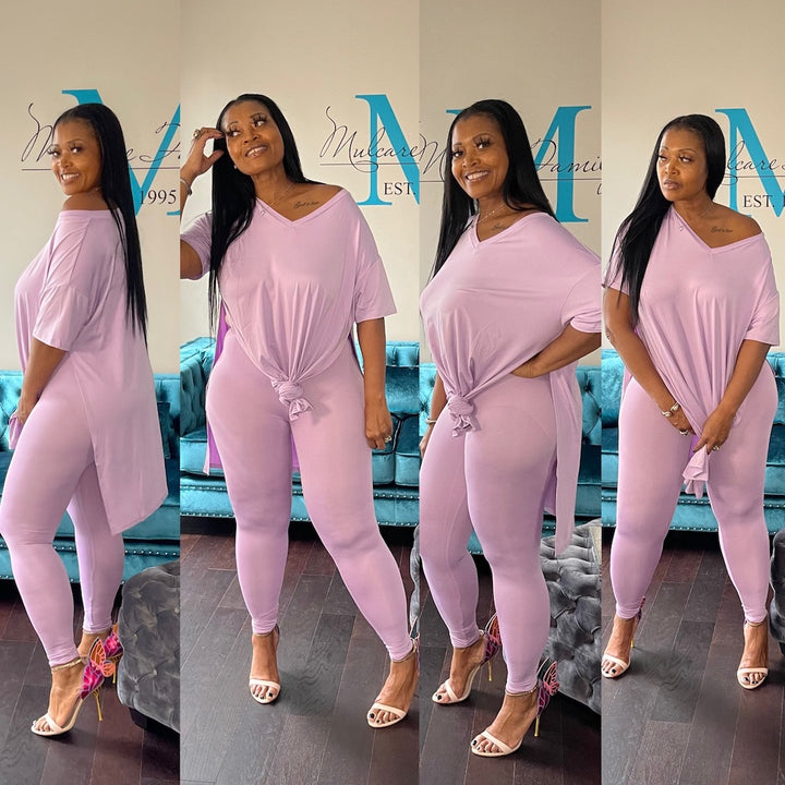 Spring Split Tunic and Legging Set in S-3X - Lavender