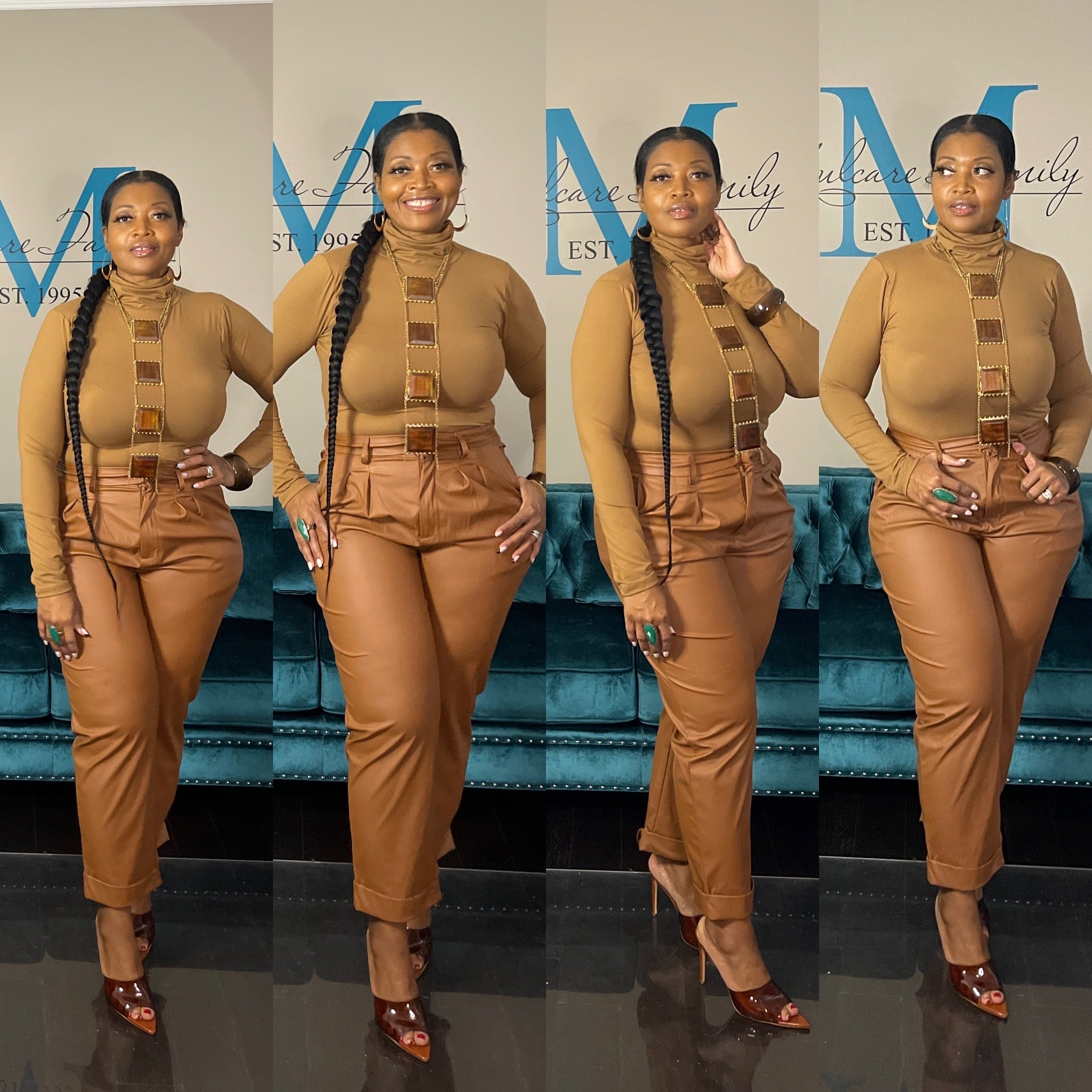 RESTOCKED Fall 2 Piece Casual Chic Faux Leather Set - Camel