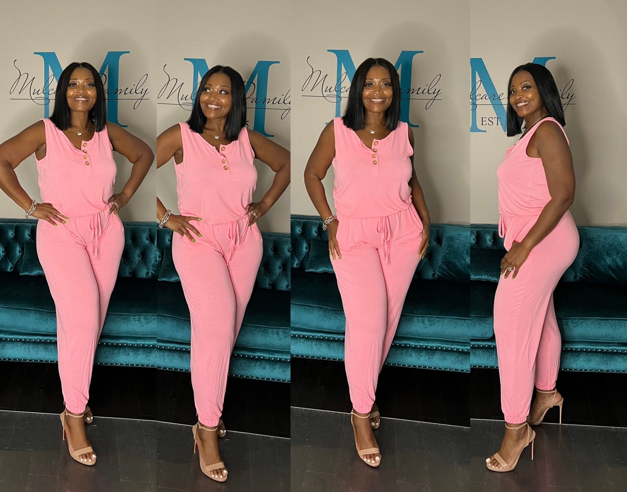 Casual Slay Button Front Jumpsuit -Bright Pink