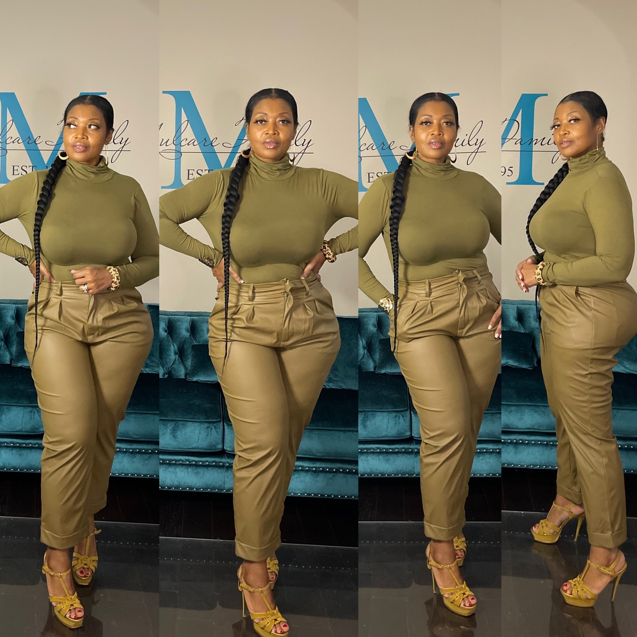 Casual Chic Faux Leather Pants - Dusty Olive Pants Only