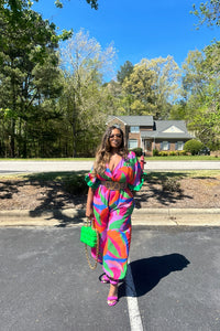 Savannah Multicolor Jumpsuit - Fuchsia Blue Green Blend
