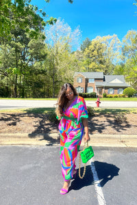 Savannah Multicolor Jumpsuit - Fuchsia Blue Green Blend