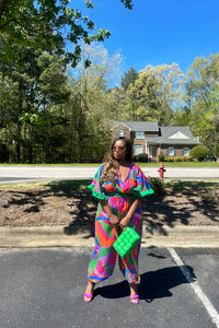 Savannah Multicolor Jumpsuit - Fuchsia Blue Green Blend