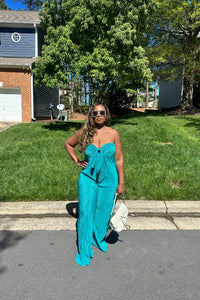 Paradise Pleated Knotted Front Strapless Jumpsuit - Turquoise