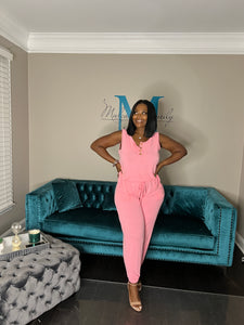 Casual Slay Button Front Jumpsuit -Bright Pink