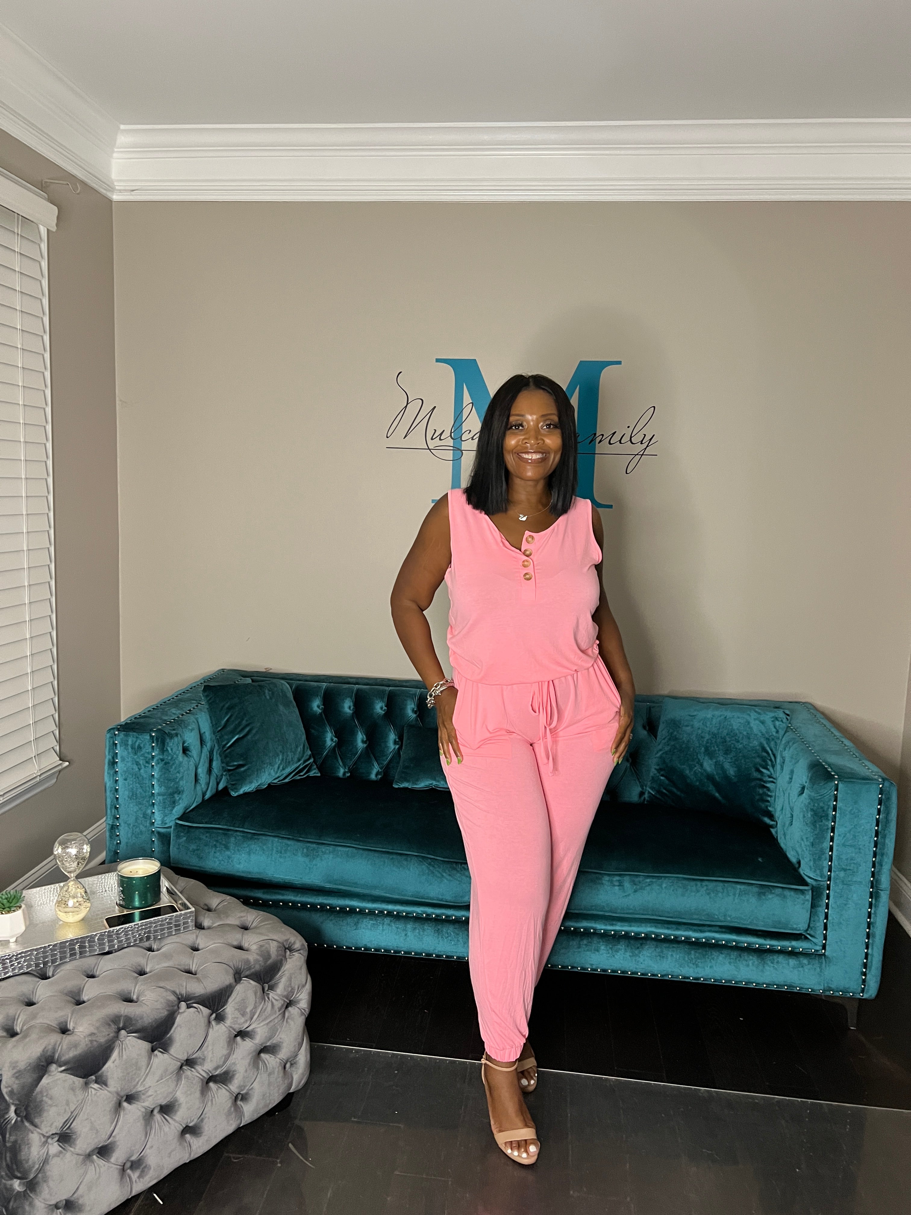 Casual Slay Button Front Jumpsuit -Bright Pink