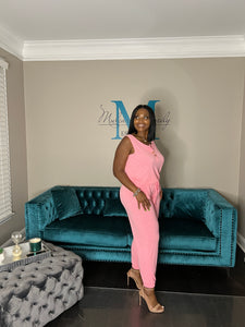 Casual Slay Button Front Jumpsuit -Bright Pink