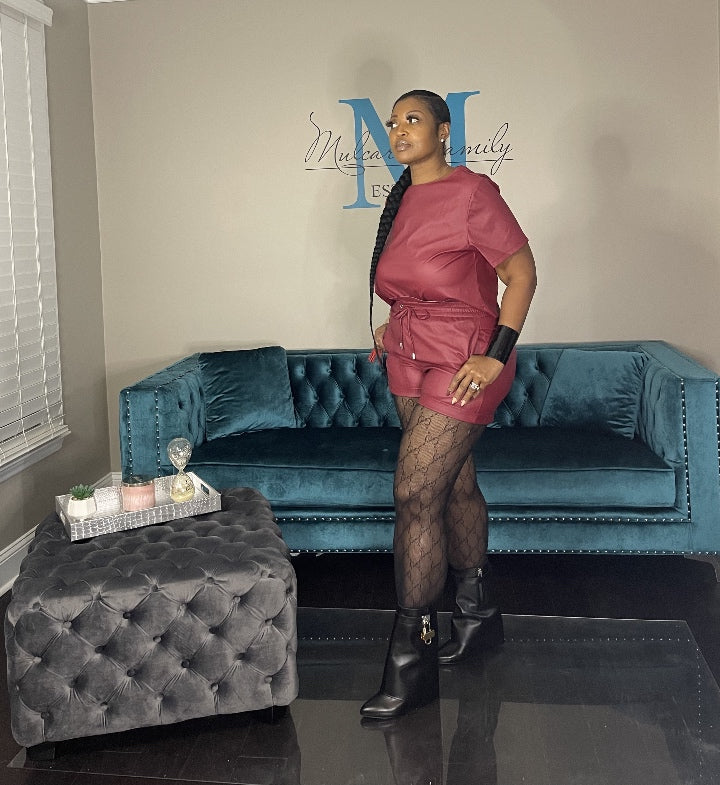 Faux Leather Vegan Shorts Only -Dark Red