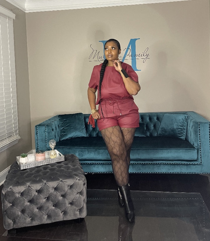 Faux Leather Vegan Shorts Only -Dark Red