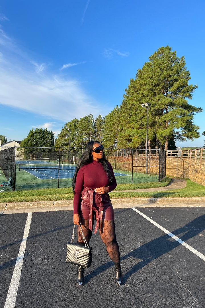 Faux Leather Vegan Shorts - Burgundy