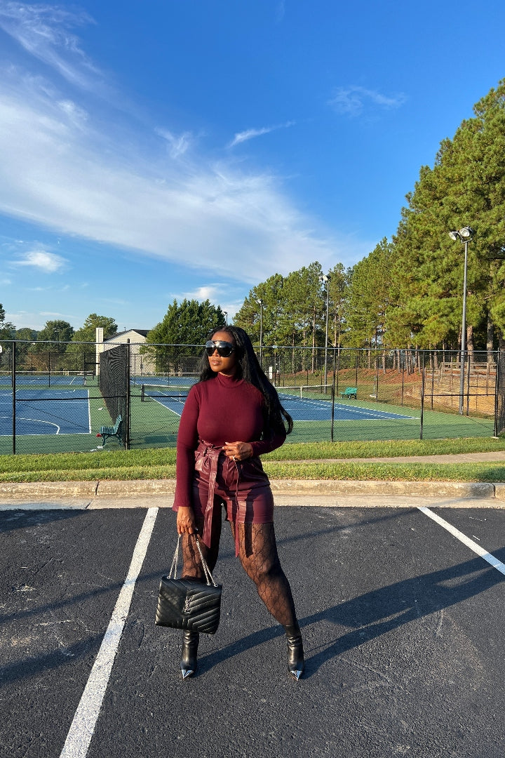 Faux Leather Vegan Shorts - Burgundy