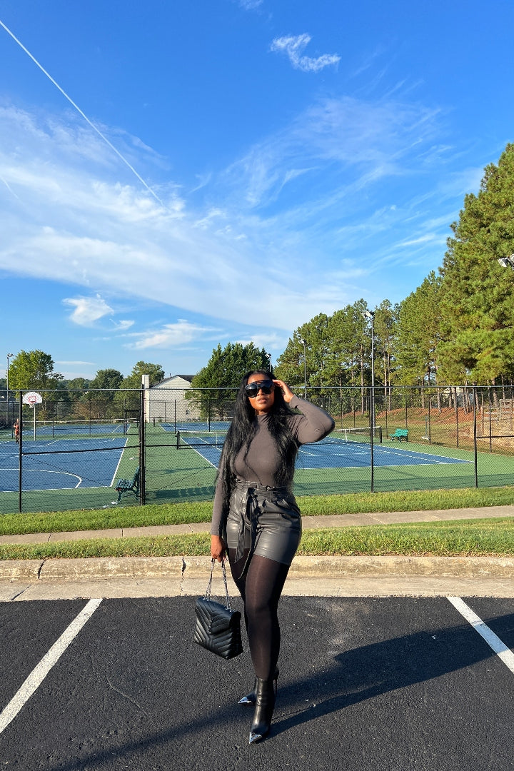 Faux Leather Vegan Shorts Charcoal Grey