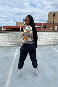 RESTOCKED Fashion Floral Sweater Bomber Jacket - Grey and Mustard Blend Ships 12/15