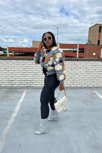 RESTOCKED Fashion Floral Sweater Bomber Jacket - Grey and Mustard Blend Ships 12/15