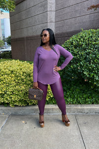 Vegan Fall Faux Leather Leggings - Eggplant