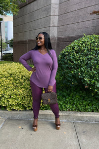 RESTOCKED Fall Faux Leather 2 pc Luxe Set - Eggplant