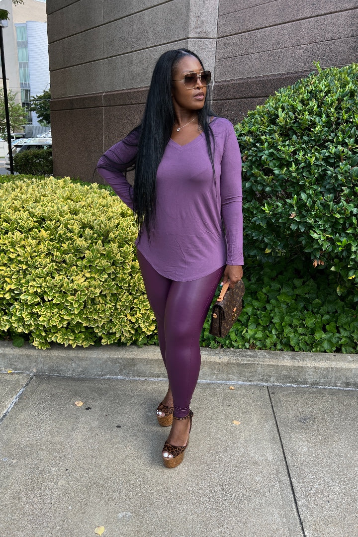 RESTOCKED Fall Faux Leather 2 pc Luxe Set - Eggplant
