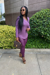 Vegan Fall Faux Leather Leggings - Eggplant