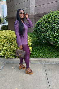 Vegan Fall Faux Leather Leggings - Eggplant