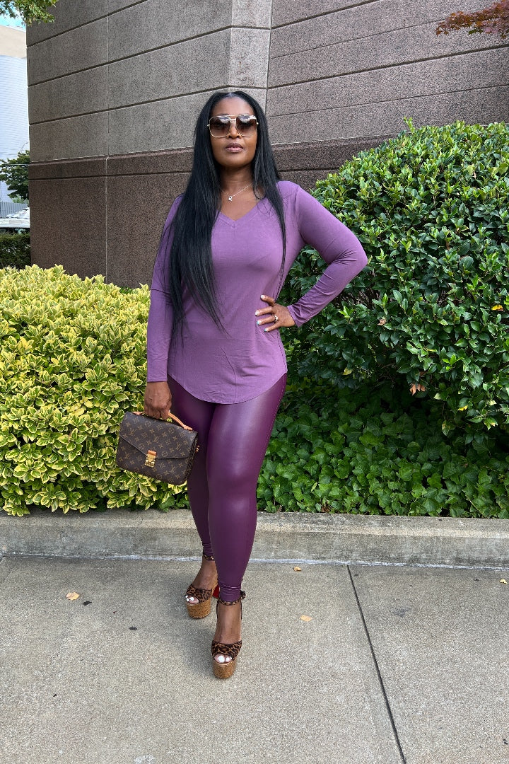 RESTOCKED Fall Faux Leather 2 pc Luxe Set - Eggplant