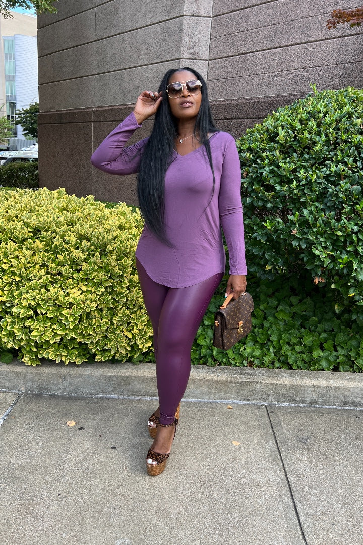 RESTOCKED Fall Faux Leather 2 pc Luxe Set - Eggplant