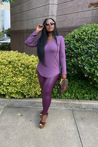 RESTOCKED Fall Faux Leather 2 pc Luxe Set - Eggplant