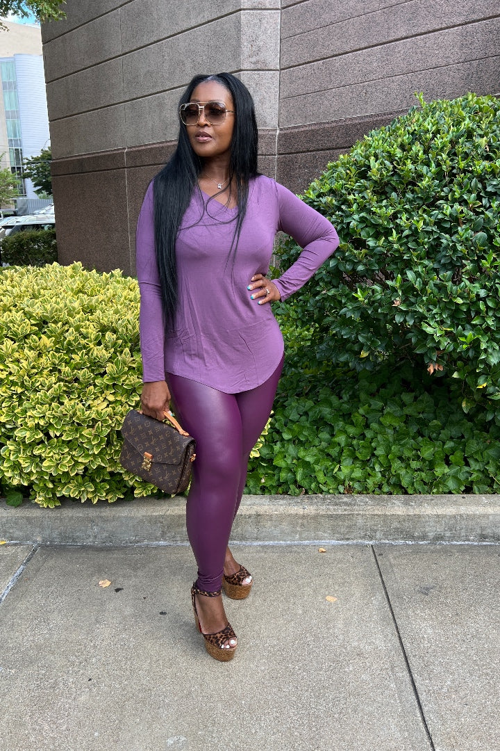 RESTOCKED Fall Faux Leather 2 pc Luxe Set - Eggplant
