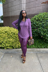RESTOCKED Fall Faux Leather 2 pc Luxe Set - Eggplant